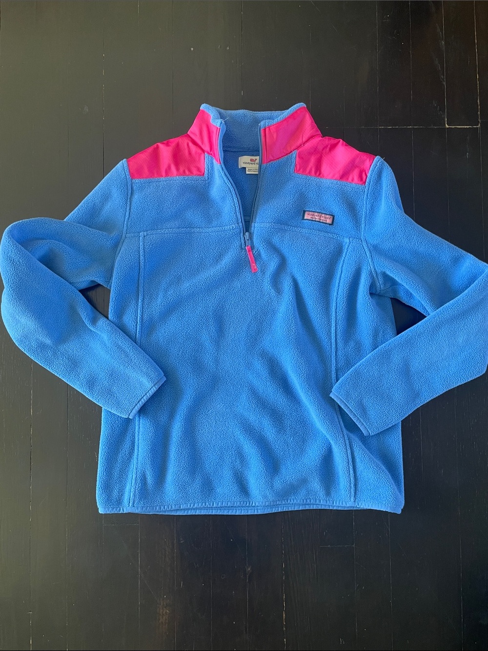 Vineyard Vines Womens Blue Fleece Half-Zip with Hot Pink Accents - Like New